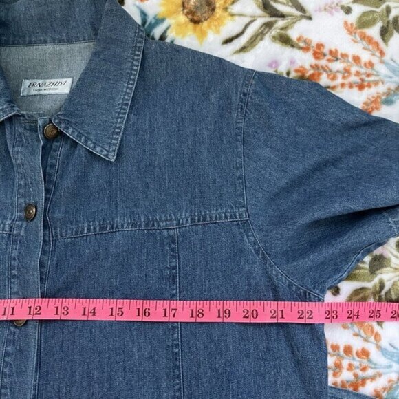 Ernazhiyi Denim Shirt Dress Womens Cotton Blue Jean Knee Length Button Front - Picture 4 of 9